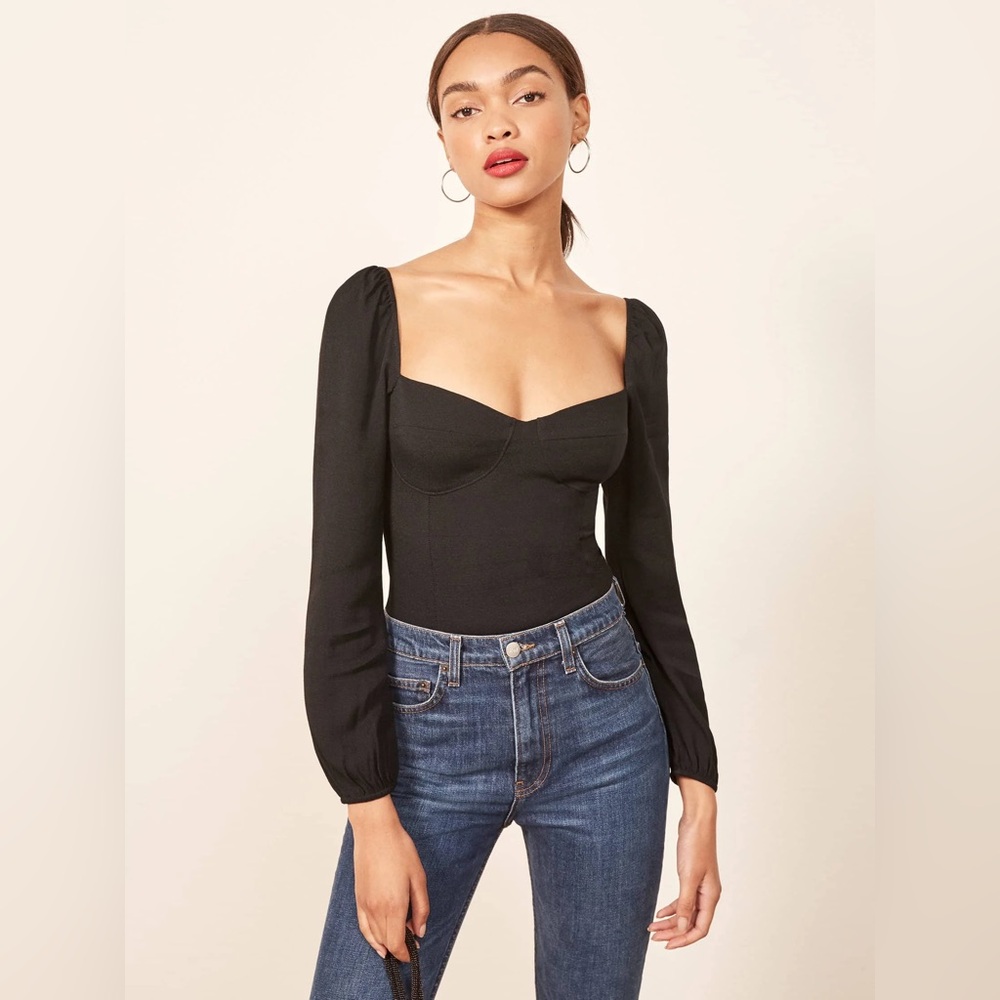 Reformation Reign Black Long Sleeve Top